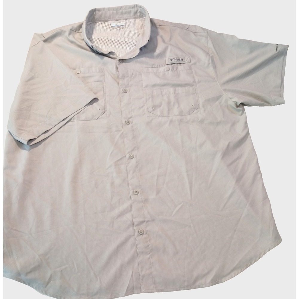 Men's Columbia PFG Omni Shade Short Sleeve Shirt, XXL, Light Gray, Fishing